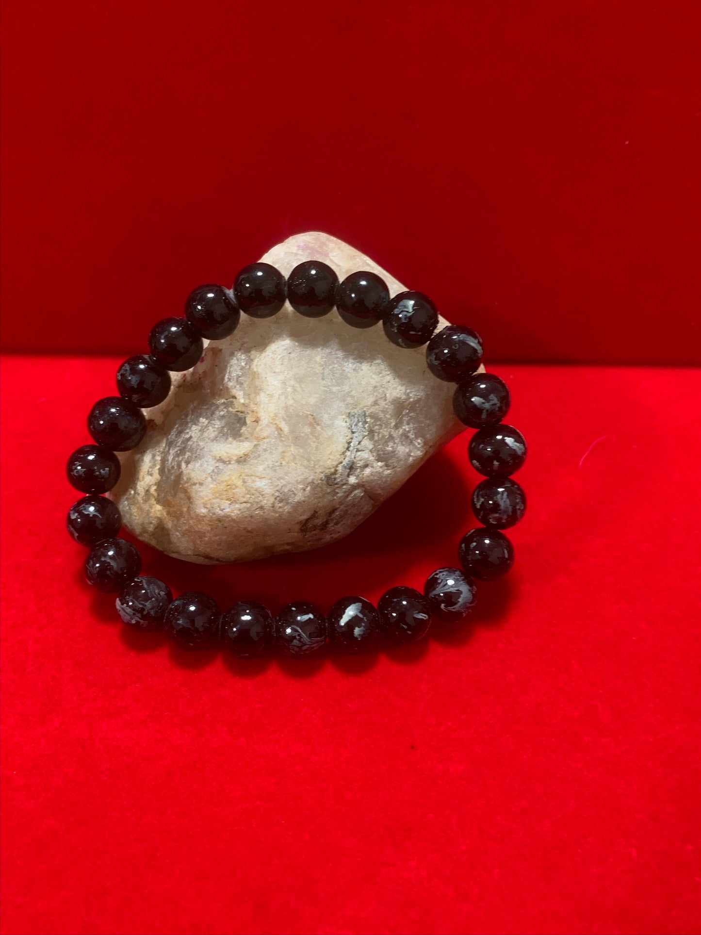 Black Glass Bead W/ White Speckles Bracelet