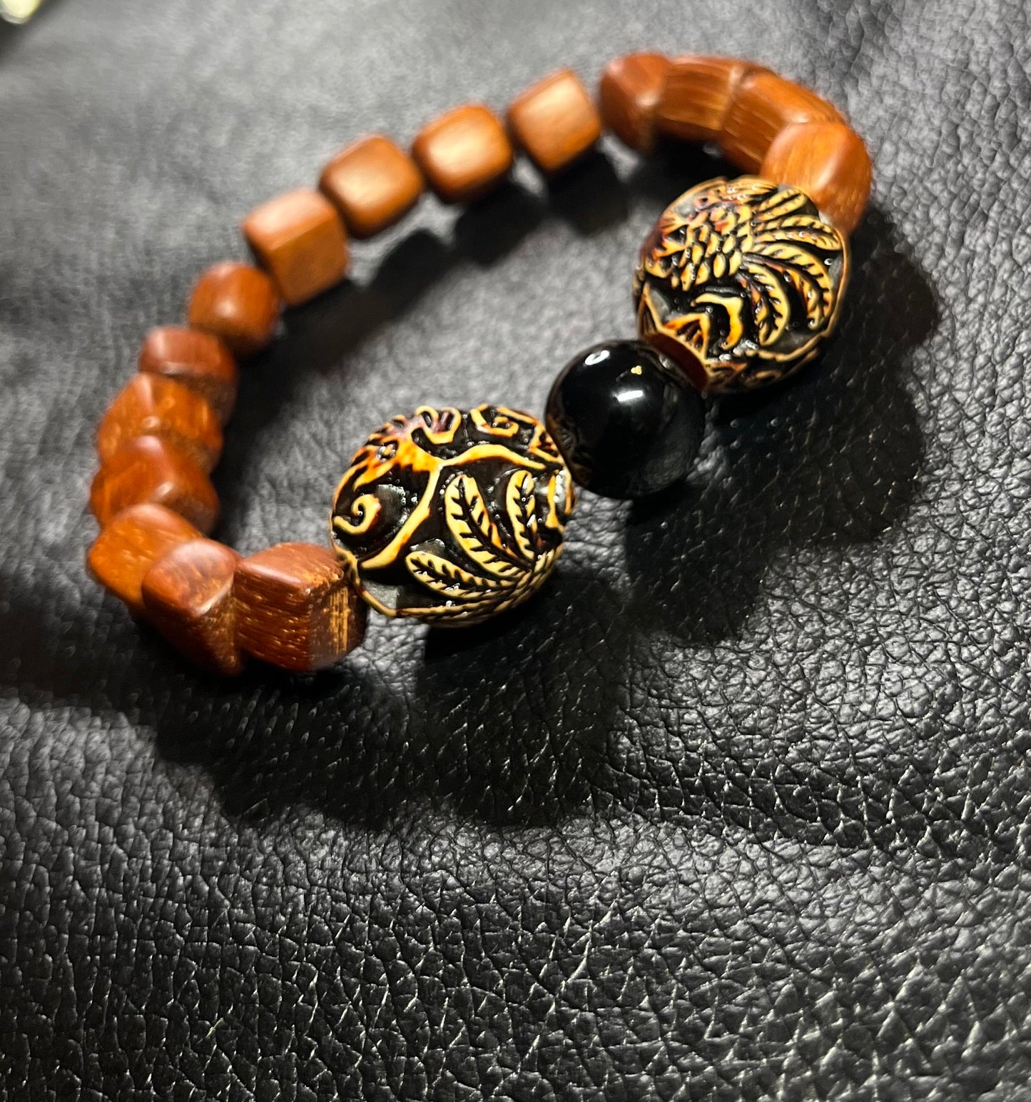 Golden bead with Brown wood