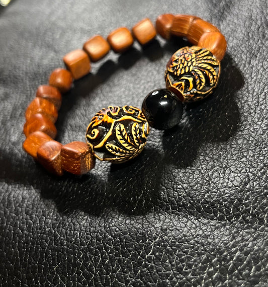 Golden bead with Brown wood